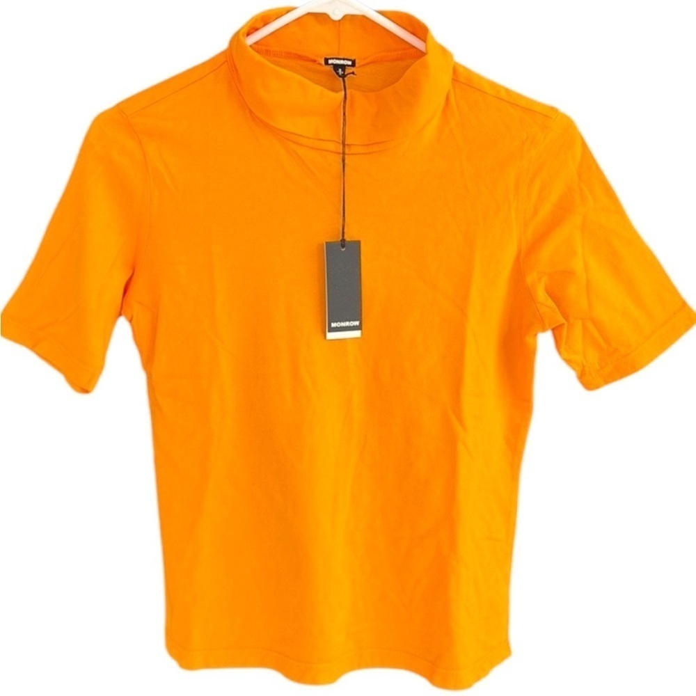 NWT Monrow Short Sleeve Mock Neck Top Orange Size Small